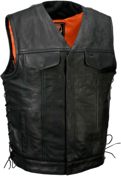 Milwaukee Leather MLM3504 Men's Black 'Pursuit' V Neck Club Style Motorcycle Leather Vest with Adjustable Side Laces