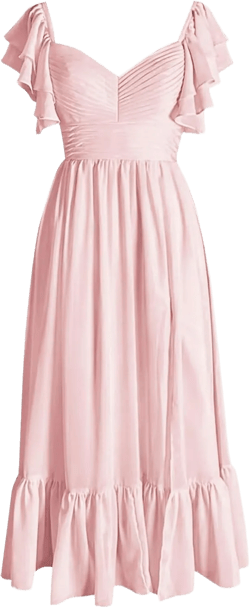Bridesmaid Dresses for Wedding Flutter Sleeves A-Line Chiffon Wedding Guest Dresses for Women Formal with Slit Blush Pink 6