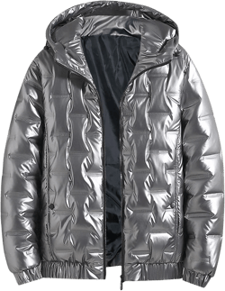Men's Shiny Winter Jacket Heavyweight Puffer Jacket Casual Coat for Men Windproof Packable Down Hooded Jacket 4X-Large Silver
