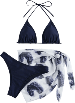 Gaecuw 3 Piece Set for Women Bikini Swimwear for Women with Cover up Bikini Wrap Skirt Halter Triangle Swimwear Top Sleeveless High Waisted Thong Briefs Swim Bottom Slip On Closure Solid Bathing Suits