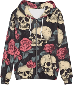 GLUDEAR Women Novelty Graphic 3D Print Zipper Hoodies Long Sleeve Oversized Hooded Sweatshirts Jackets with Pocket XS-5XL 3X-Large Skull Rose