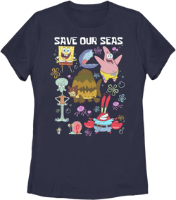 Women's SpongeBob SquarePants Save Our Seas  Graphic Tee Navy Blue 2X Large