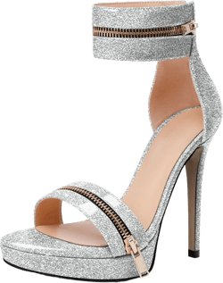 Joseywade Women Stiletto High Heel Sandals Open Toe Platform Heels Sky High Heels 5 Inch One Strap Pump Shoes With Zippers 6 Patent Silver