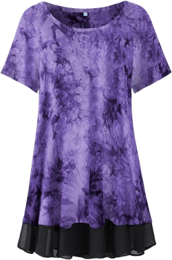 LARACE Plus Size Tunic Tops for Womens Summer Clothes Dressy Round Neck Short Sleeve Shirts Flowy Chiffon Blouses B-purple_tie Dye 2X