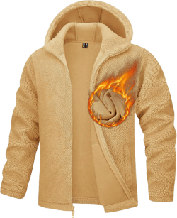 TACVASEN Men's Fuzzy Sherpa Jacket Fleece Lined Zip Up Hoodies Winter Thermal Work Casual Warm Jackets Plain Coats Apricot Yellow Small