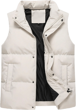JEsilunmaMY Men's Solid Color Casual Padded Vest Sleeveless Stand Collar Cotton Down Vest Plus Size Outdoor Sports Vest Coats Small Beige