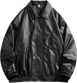 Uillui Men's Faux Leather Casual Jacket Vintage Bomber Jacket Flight Jackets Stylish Fashion Motorcycle Leather Jackets Coat X-Large Black