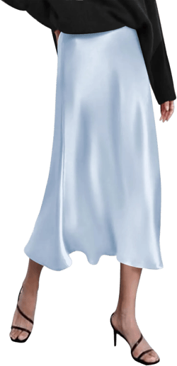 Zeagoo Skirts for Women Jacquard High Waist Skirt Black Elegant Midi Skirt Satin Baby Blue Medium