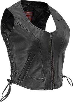 First Mfg Co - Raven - Women's Motorcycle Biker Riding Black Leather Vest Black XX-Large
