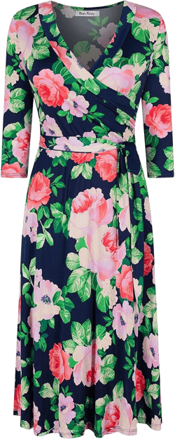Women's Sleeve Faux Wrap Midi Dress Wedding Guest Party Bridal Baby Shower Maternity Nursing Medium Navy1222