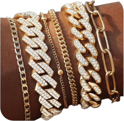 Lucopsny Gold Bracelets for Women, 14K Gold Plated Bracelets Sets for Women, 13mm/14mm Cuban Chain Bracelet Layered Link Chain Bracelets Pack Jewelry Full Diamond for Women (5 Pack Gold Bracelet): Clothing, Shoes & Jewelry