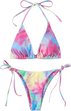 SweatyRocks Women's Sexy Bathing Suits Halter Bikini Top Tie Dye Two Piece Swimsuits Tiedye Small