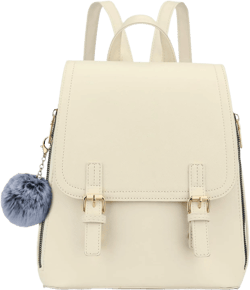 KKXIU Stylish Small Teen Girls Backpack Bag for Women Synthetic Leather Mini Bookbag Purse with Multiple Pockets (a-cream white)