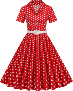 1950s Dresses for Women Vintage Rockabilly Retro Short Sleeve Tie Midi Dress Cocktail Party Evening Prom Gown X-Large Red Polka Dot