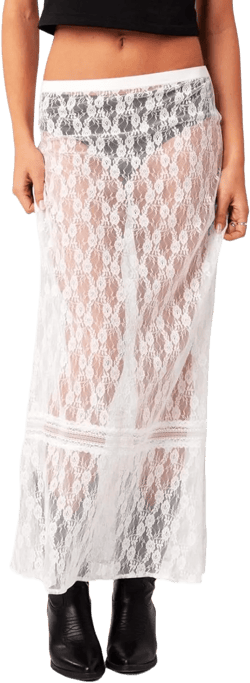Cicy Bell Womens Sheer Lace Maxi Skirt Summer Beach Cover-ups Casual Streetwear Long Y2K Skirts Large White
