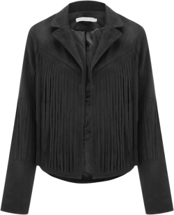 Totruning Women Fashion Fringe Faux Suede Leather Jackets Fashion Lapel Tassel Motorcycle Cropped Coats Moto Jacket (b-Black, XL) at Amazon Women's Coats Shop
