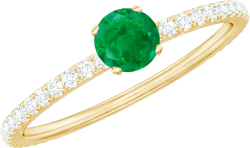 Natural 5 mm Round Emerald Promise Ring, AAA Quality, Certified Emerald Diamond Ring for Women (Ideal For Gift) 14K Yellow Gold 8.75