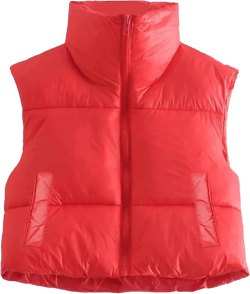 Women Winter Warm Solid Color Crop Waistcoat Sleeveless Lightweight Stand Collar Double Sided Jacket Puffer Vest Red Small