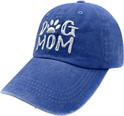 Women's Embroidered Dog Mom Hat Adjustable Denim Baseball Cap Skyblue