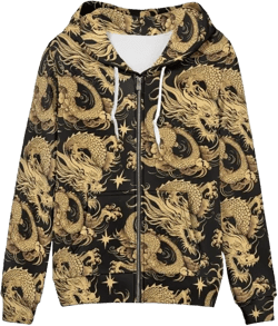 Irisjudy Women Sweatshirt Tops XS-5XL Island Tribal Sport Hoodies, Music Notes, Sunflowers Zip up Jackets Fall Pullovers X-Small Oriental Dragon