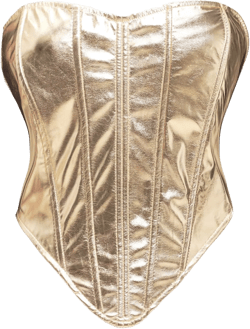 bslingerie Women Faux Leather Metallic Boned Bustier Lace Up Shapewear Corset Crop Tops Medium Gold