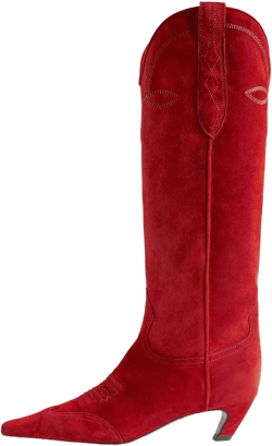 SHODENSE Women Embroidered Cowboy Boots Square Toe Knee High Kitten Heel Boots Suede Wide Calf Western Boots Pull On V Cut 2" Heels Cowgirl Boot Vintage Tall Dress Boots Fall Winter 4-11 M US 4 Suede Red
