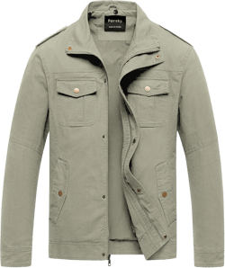 Pursky Men's Military Jacket Casual Washed Cotton Hooded Canvas Coat Fall Coat Small Light Olive