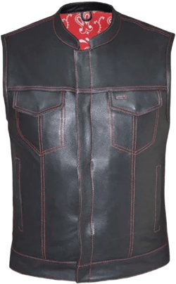 Men's Club Style Leather Vest with Red Paisley Lining 6665.01