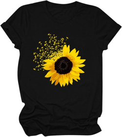 GOKKILRW Women's Tops Graphic Sunflower Print Cute T Shirts Summer Casual Short Sleeve Crewneck T Shirts 2024 Trendy Outfits New Yellow Medium