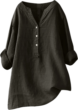 Lmdudan Plus Size Cotton Linen Shirts Women Solid Color Long Sleeve Tunic Tops Oversized Tshirts Casual V Neck Dressy Blouses Dark Gray Small