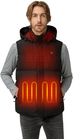 ORORO Men's Heated Down Vest with Detachable Hood, 4 Heat Zones, Blue, One Size X-Large Black