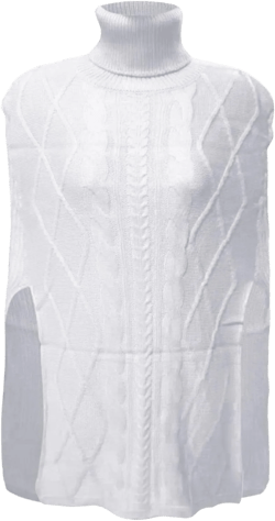 ZYXTIM Women Turtleneck Poncho Sweater Chunky Warm Cable Knit Cape Sweaters Oversize Solid Side Slit Pullover Jumper Tops White X-Large