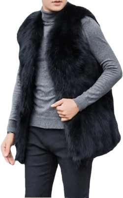 Colf Men's Autumn Winter Sleeveless Faux Fur Vest Coat Faux Fox Fur Jacket Outwear 4X-Large Black