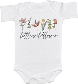 Little Wild Flower Baby Girl Onesie Infant Coming Soon Bodysuit Gift Vintage Retro Reveal Shirt (6-12 Months, Colorful-Short Sleeve)