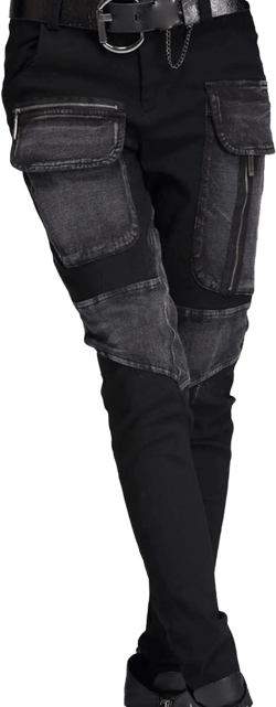 DGHM-JLMY Women's Distressed Washed Zip Harem Cargo Pants Boyfriend Jeans Low Rise Loose Fit Distressed Stretchy Denim Pants Medium Black
