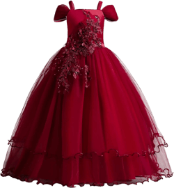 TTYAOVO Girls Applique Prom Gowns Luxury Wedding Birthday Party Princess Long Dresses 11-12 Years Red