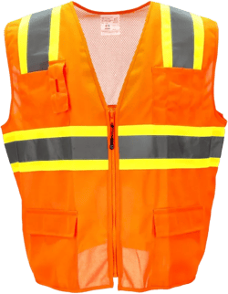 RefrigiWear Orange Safety Vest - ANSI Class 2 High Visibility with Reflective Tape, Mesh, Pockets, Zipper
