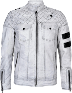 Men's Vintage Black Retro Casual Zipped 100% Leather Moto Racing Biker Jacket XX-Large White