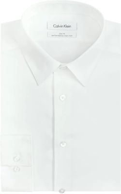 Calvin Klein Men's Dress Shirt Slim Fit Non-Iron Herringbone 16.5" Neck 32"-33" Sleeve White