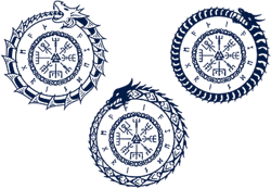 Juicetattoo Thor Juice Temporary Tattoo Ink Semi Permanent for Adults Woman Vegvisir with Runes Various Viking Compass Icelandic Magi Navy Blue that Look Real Men Women Chest Neck Arm (4 Sheets)