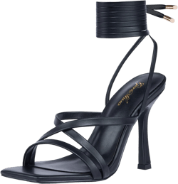 GENSHUO Women's heeled Sandals Strappy Lace up Stiletto High Heel Sandals Square Toe Sandals Tie up Heels Sandals for Party Prom Homecoming Dress Shoes