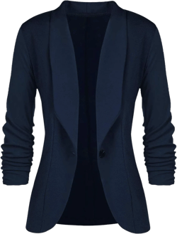 Women's Casual Work Office Elegant Open Front Shawl Lapel Stretch Blazer Jacket Long Sleeve One Button Suit Jackets 3X-Large Navy