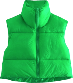 Women's Winter Warm Padded Crop Vest Lightweight Sleeveless Puffer Vest Large Green