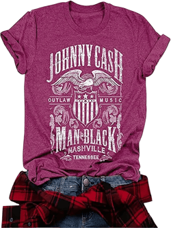 Country Music Graphic T Shirt for Women Funny Letter Print Short Sleeve Band Purple Red X-Large
