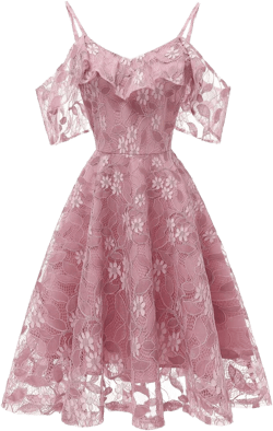 Womens Vintage Lace Floral Wedding Party Dress Short Aline Cocktail Swing Dress Large Pink