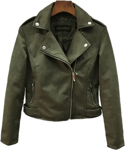 JEsilunmaMY Women's Suede Leather Jacket Lapel Asymmetric Zip Cropped Motorcycle Coat Slim Fit Fall Biker Outwear with Pocket Small Green