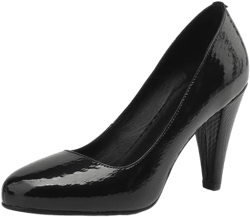 TinaCus Women's Patent Leather Round Toe Printed Slip On Handmade Spool Heel Pumps Shoes 7.5 Black