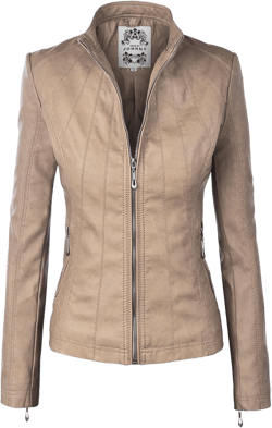 Made By Johnny MBJ Womens Faux Leather Zip Up Moto Biker Jacket with Stitching Detail at Amazon Women's Coats Shop