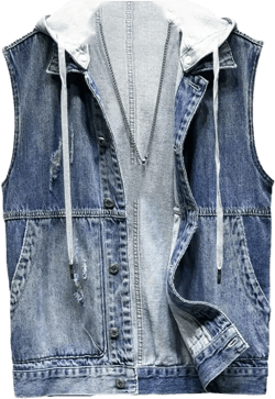 UIOKLMJH Men's Detachable Hoodie Sleeveless Denim Jacket Spring Summer Side Pocket Plus Size Denim Vest 4X-Large 8030-blue