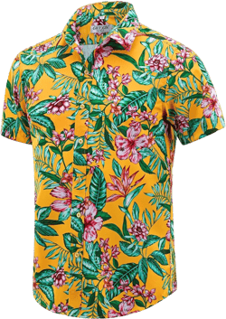 Men's Hawaiian Shirts Short Sleeve Button Down Floral T-Shirt Casual Summer Beach Shirts XX-Large Yellow Green Leafy Flower
